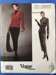 1224 Vogue Karl Lagerfeld Paris Lined 2 Breasted Inset Tied Peplum Jacket, Long Skirt Pattern 8-12 Uncut
